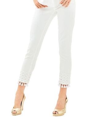 Lily Pulitzer White Cropped Jeans with Lace Fringe Hem Size 14
